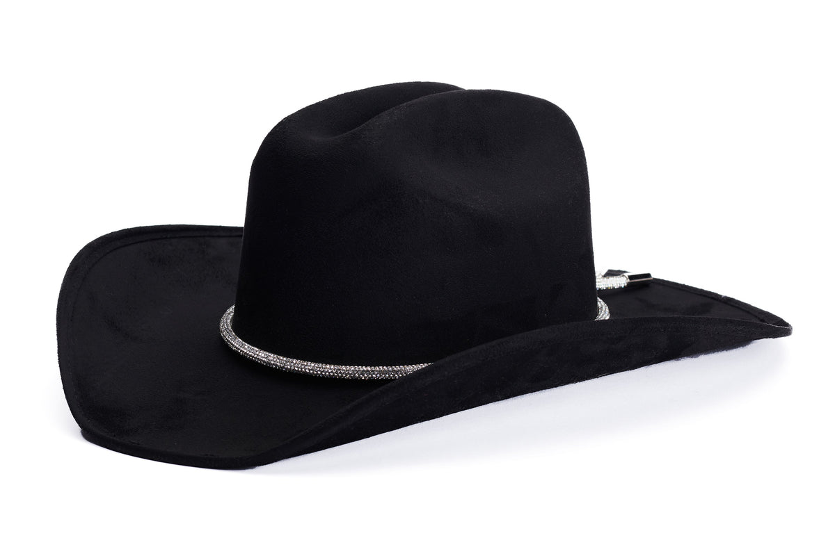ASN Hats Kenny Black black cowboy hat, opposite angle showing the brim shape