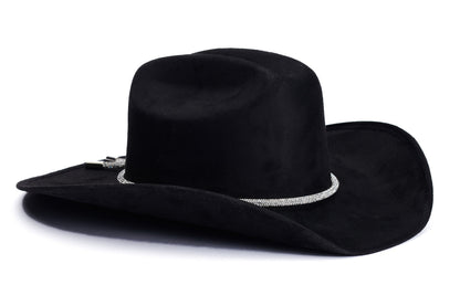 ASN Hats Kenny Black black cowboy hat, rear view showing the crown and trim