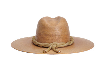 ASN Hats Mermaid tan fedora hat, rear view showing the crown and trim