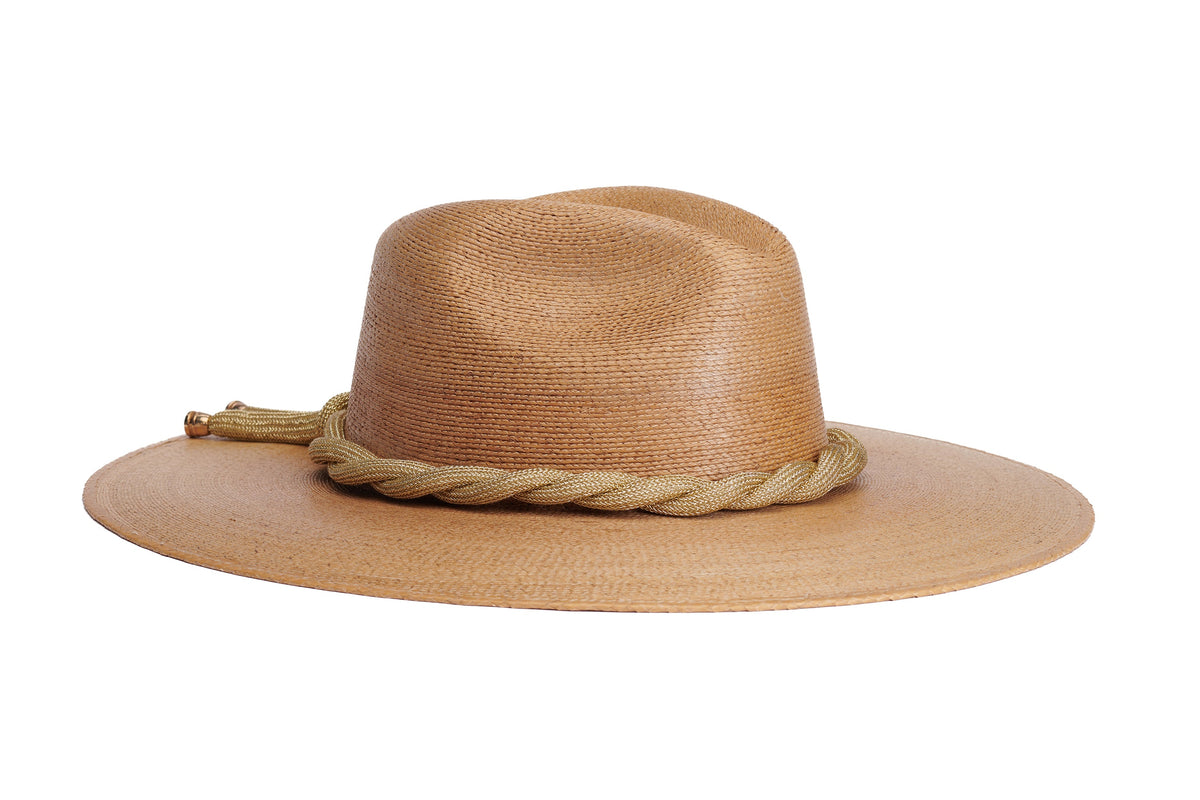 ASN Hats Mermaid tan fedora hat, opposite angle showing the brim shape