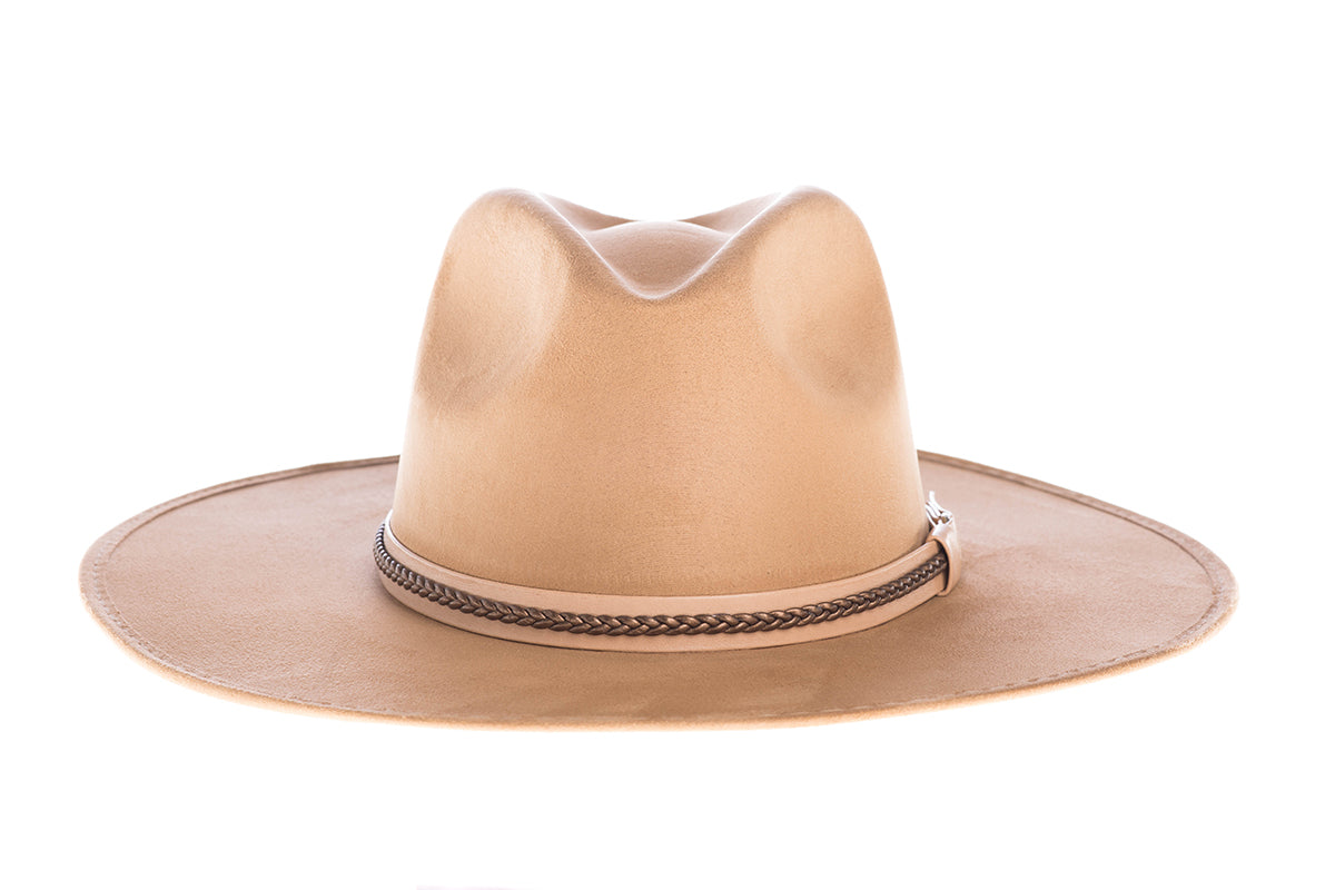 ASN Hats Denali brown fedora hat, front angle showing the crown and brim