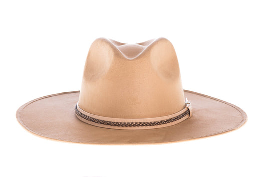 ASN Hats Denali brown fedora hat, front angle showing the crown and brim