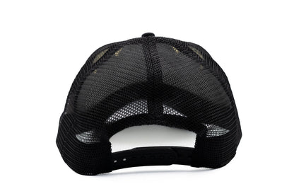 Back of the Black/White cap showing black mesh and snapback