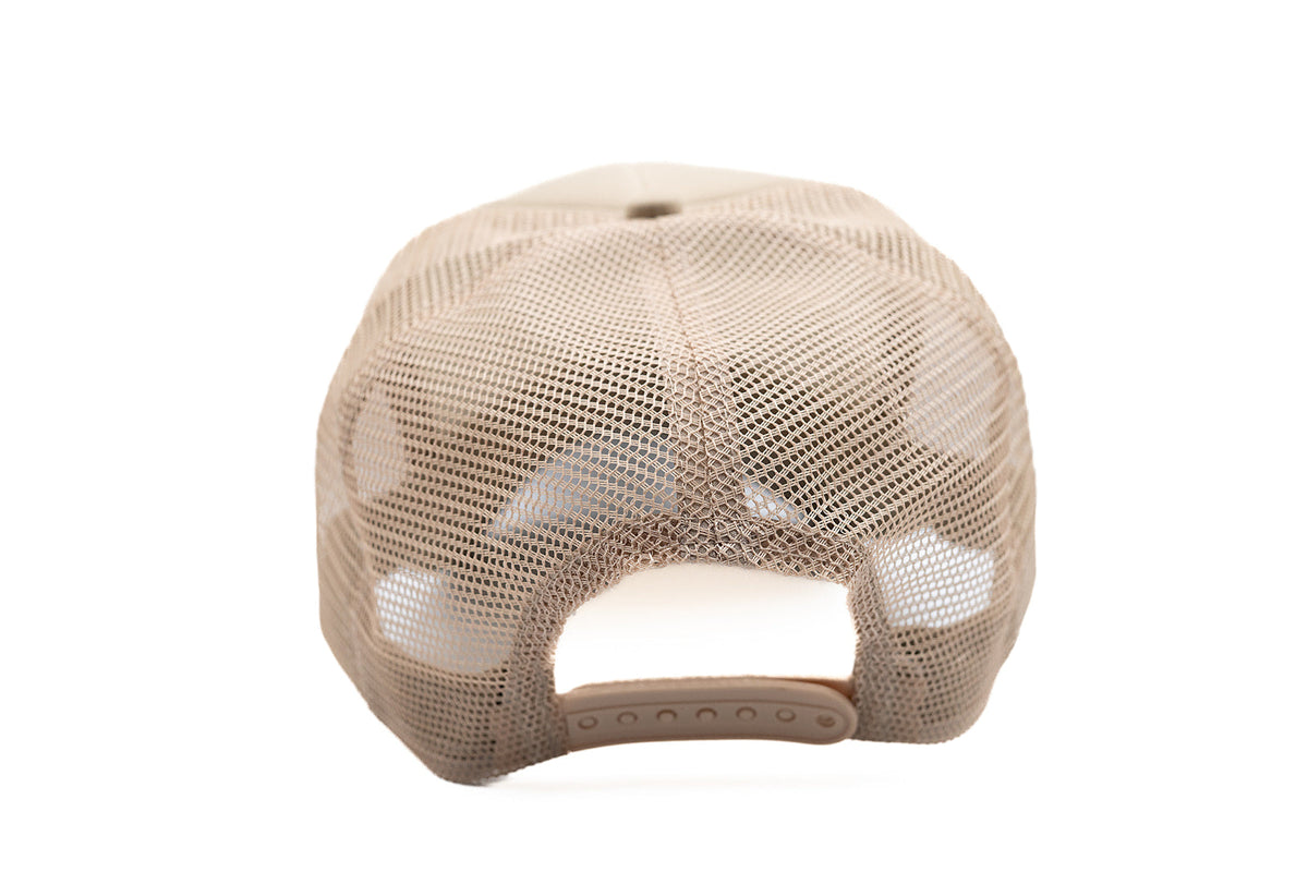 Back of the Khaki Rey To Z cap with mesh panels and snapback