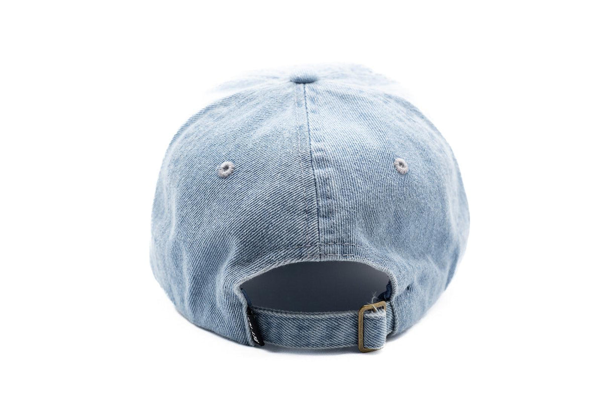 Rey To Z denim cap rear showing AUNTIE embroidery