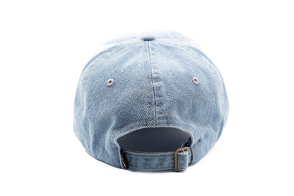 Rey To Z denim cap rear showing AUNTIE embroidery