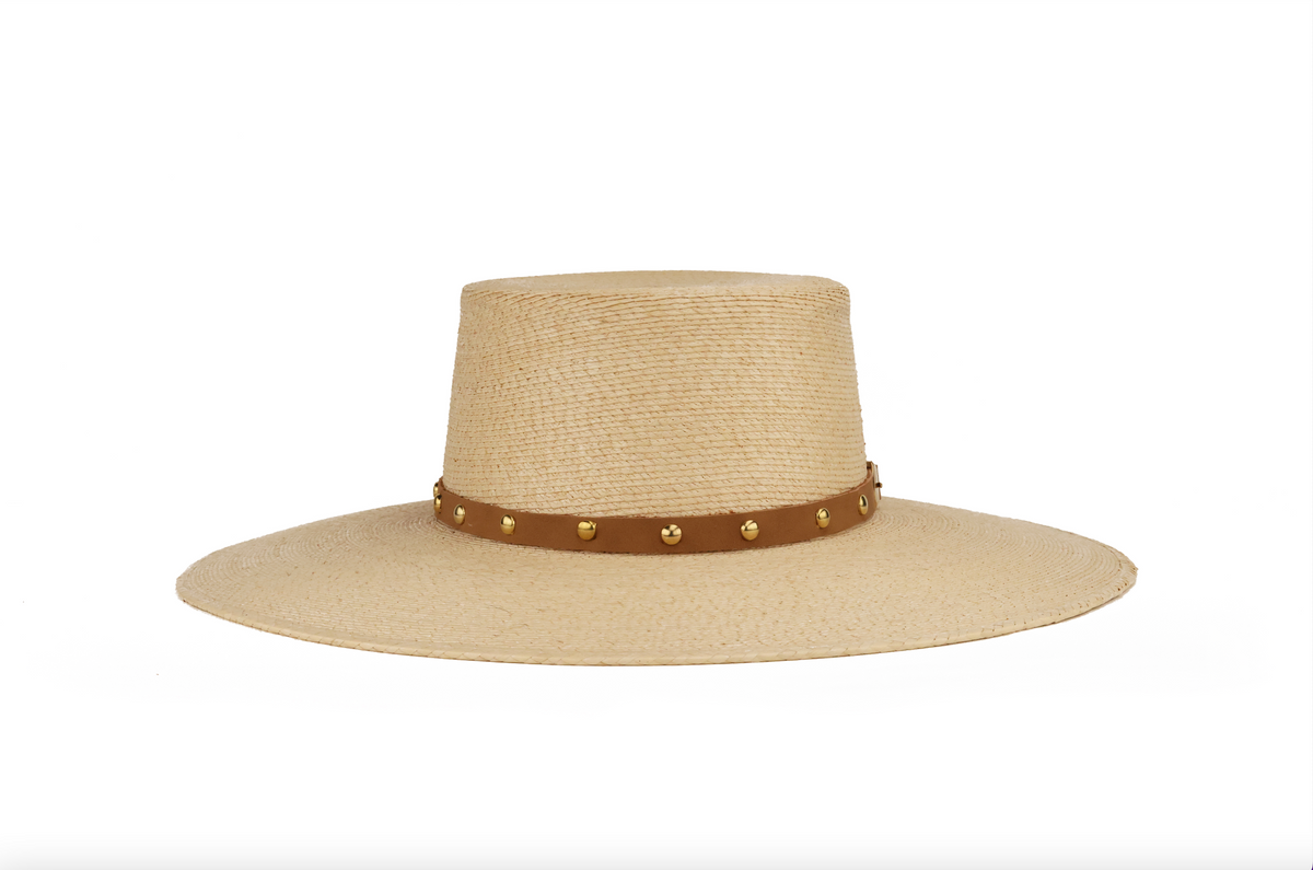 ASN Hats Carmel natural boater hat, front angle showing the crown and brim