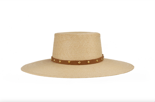 ASN Hats Carmel natural boater hat, front angle showing the crown and brim