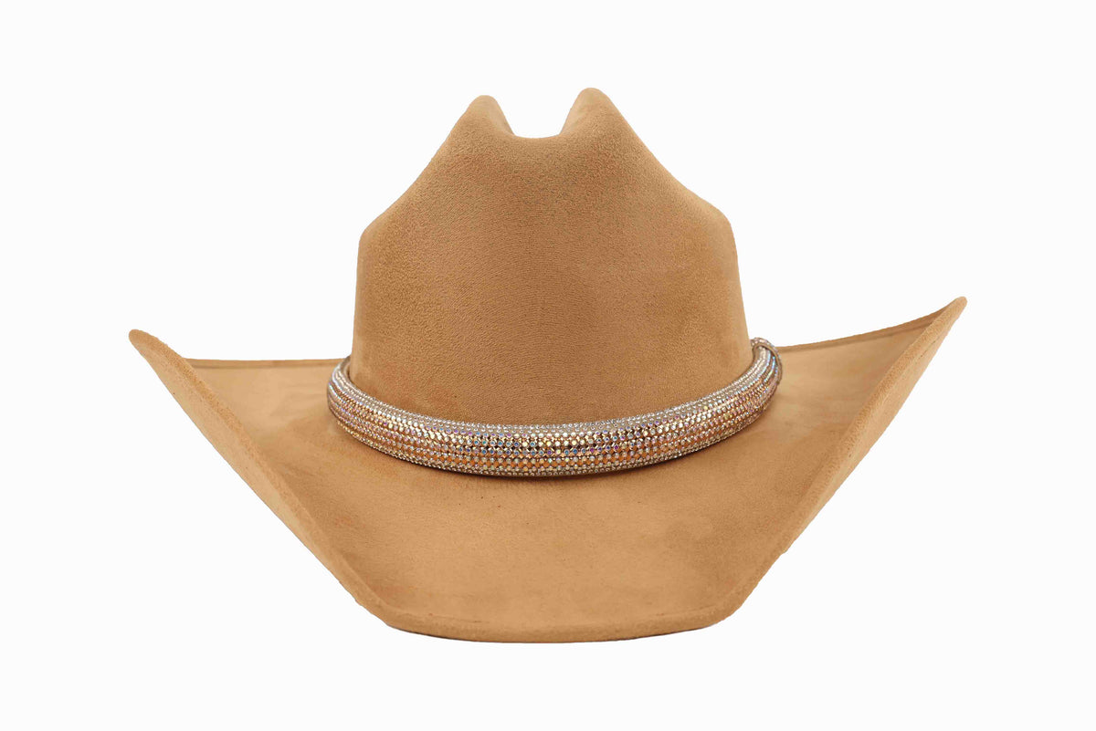 ASN Hats Crystal camel cowboy hat, front angle showing the crown and brim