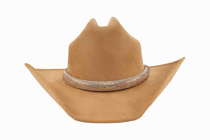 ASN Hats Crystal camel cowboy hat, front angle showing the crown and brim
