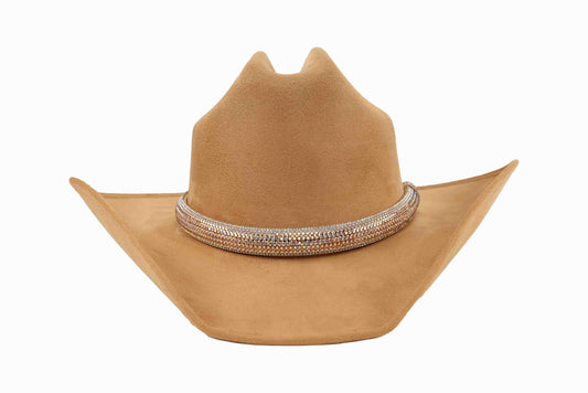 ASN Hats Crystal camel cowboy hat, front angle showing the crown and brim