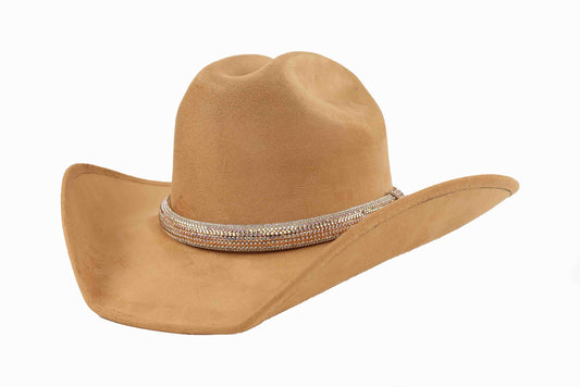 ASN Hats Crystal camel cowboy hat, side profile showing the hatband