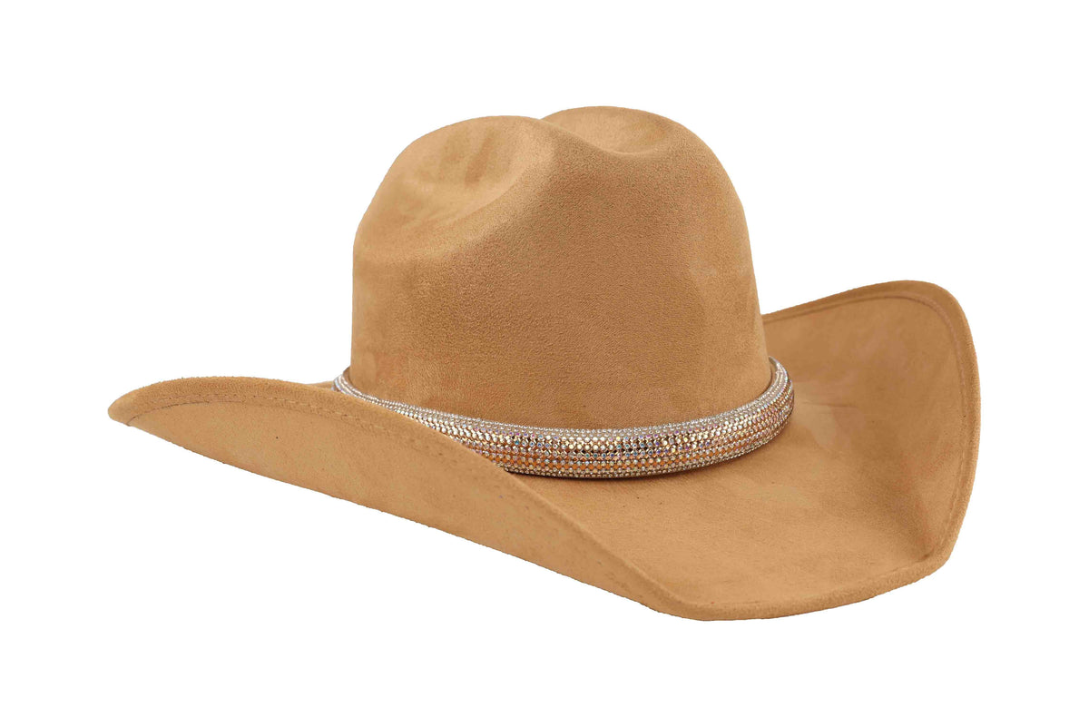 ASN Hats Crystal camel cowboy hat, opposite angle showing the brim shape