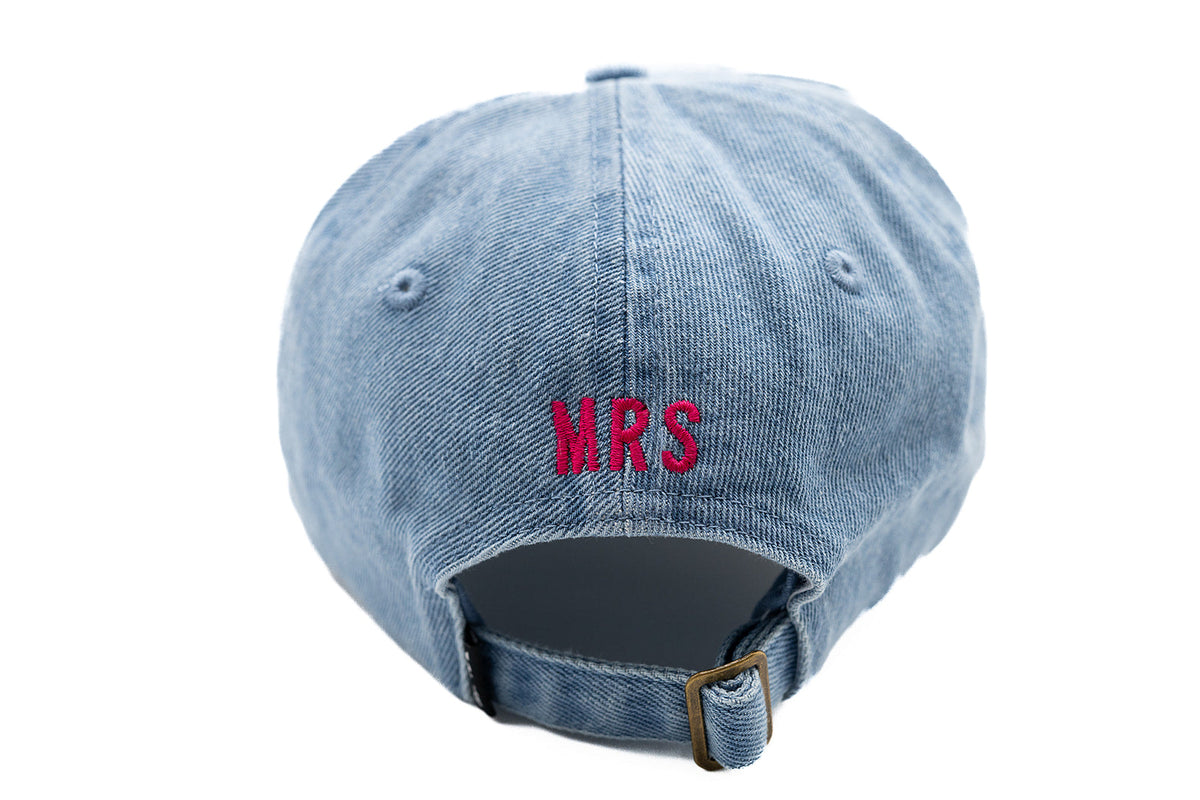 Rey To Z denim cap rear showing MRS embroidery