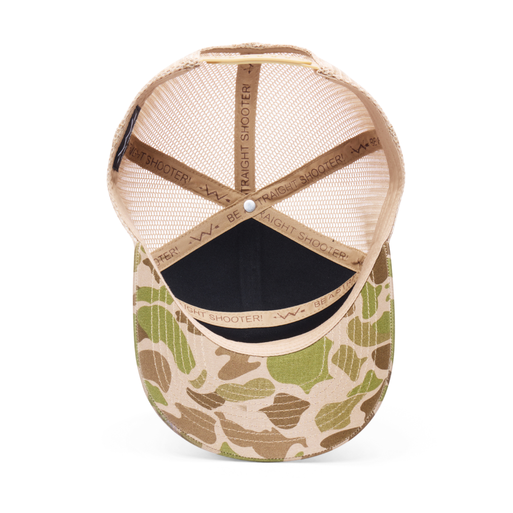 Webb Western Duck Blind cap, interior view showing the sweatband and crown seams