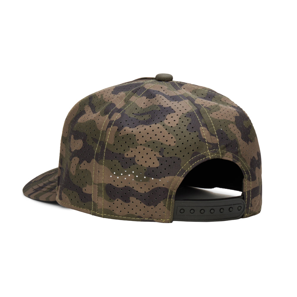 Webb Western Forest Camo cap, rear angle showing the adjustable snapback closure