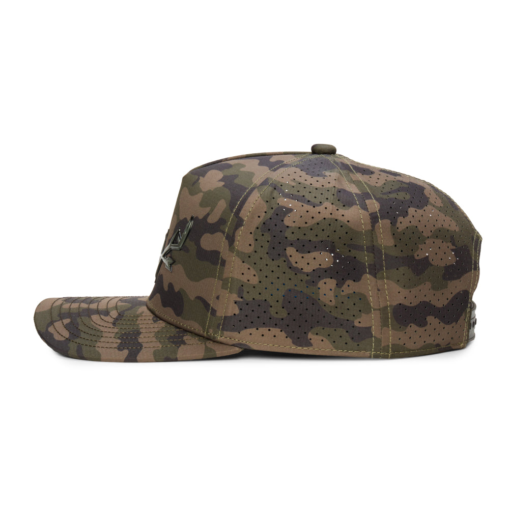 Webb Western Forest Camo cap, opposite side showing the perforated panels
