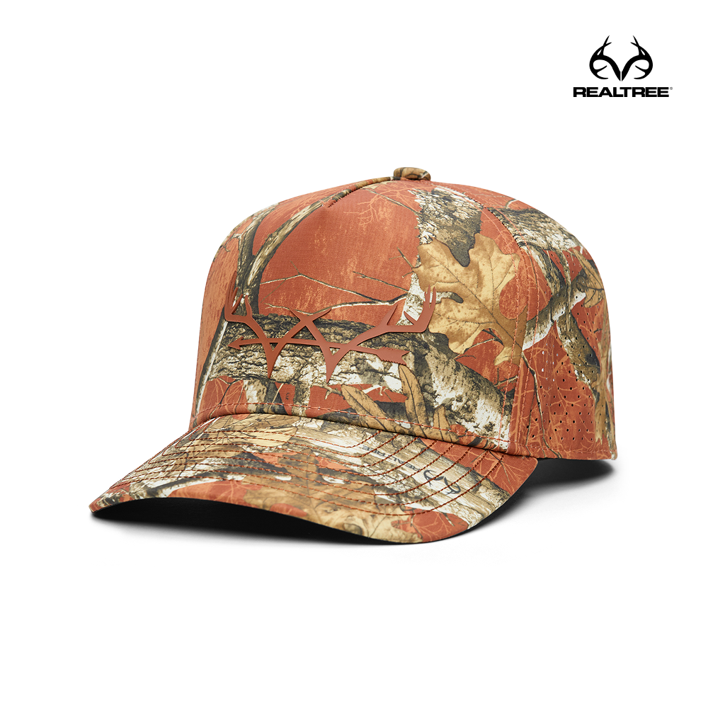 Webb Western Realtree EDGE® (Burnt orange) cap, angled front showing the crown design and brim