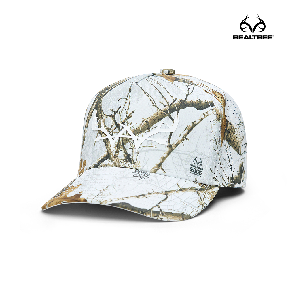 Webb Western Realtree EDGE® (Snow) cap, angled front showing the crown design and brim