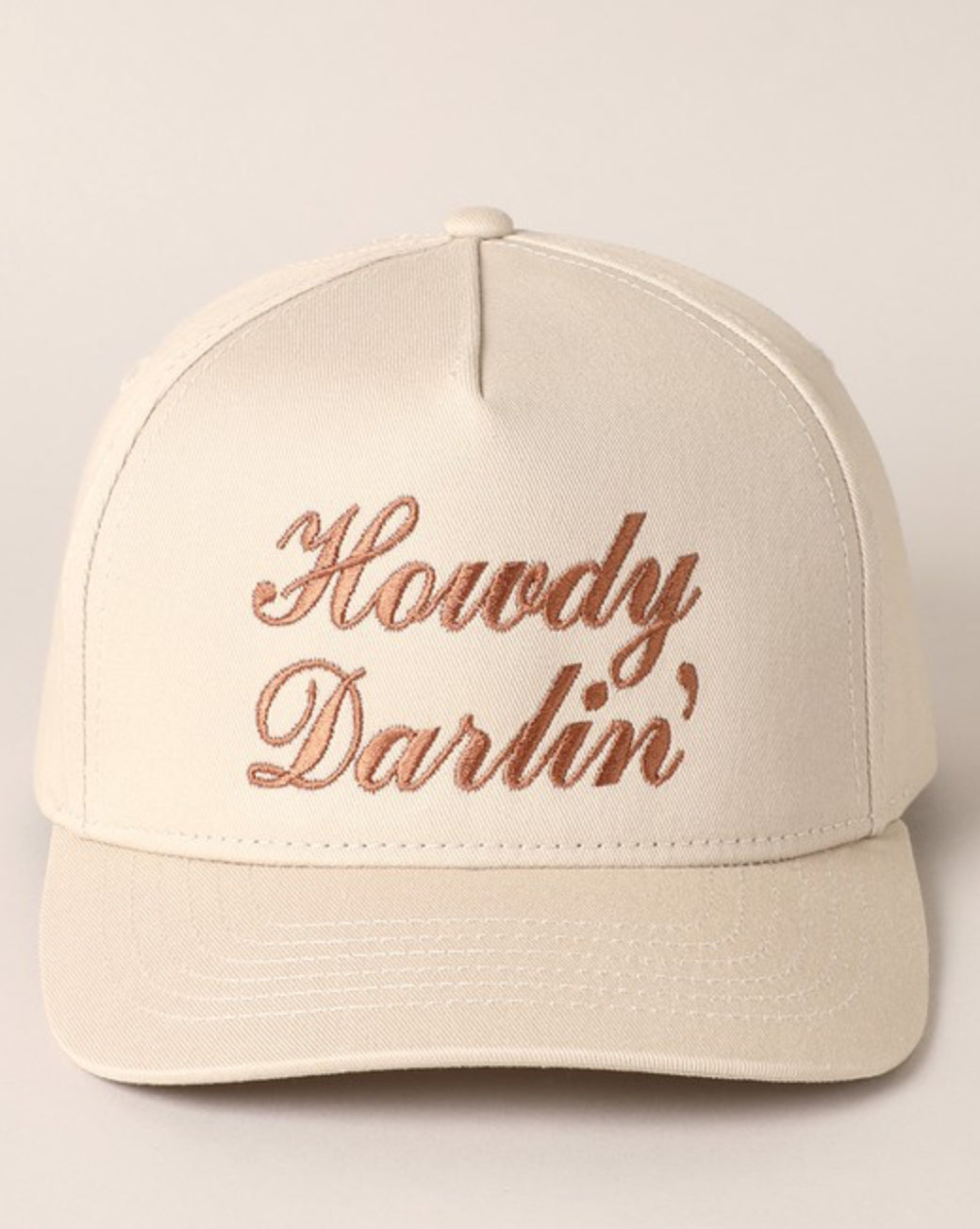 Putty Howdy Darlin' cotton canvas cap with brown script embroidery