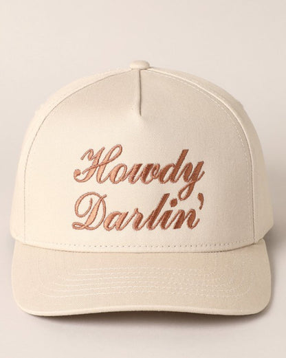 Putty Howdy Darlin' cotton canvas cap with brown script embroidery