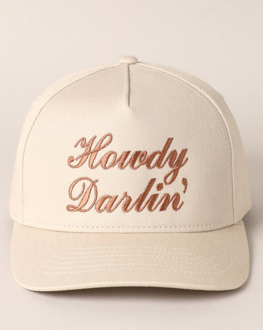 Putty Howdy Darlin' cotton canvas cap with brown script embroidery