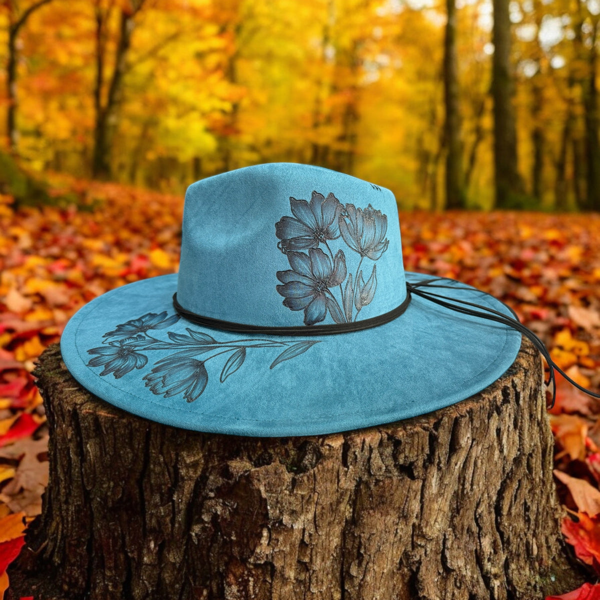 Front angled view of the Native Petals hat showing the floral crown and wide brim