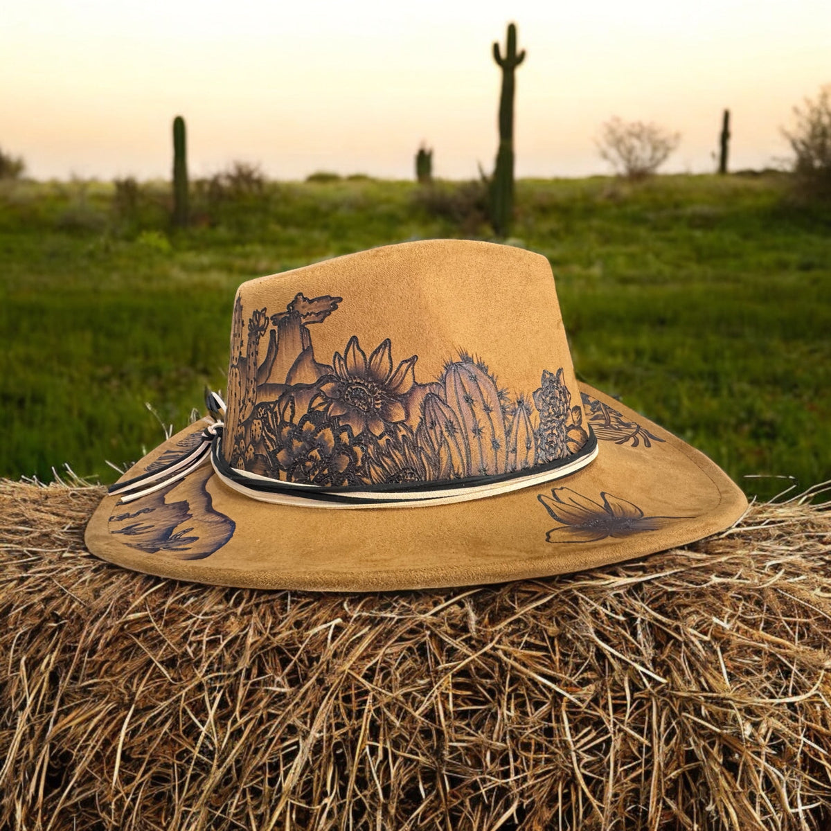 Opposite side of the Desert Sun hat showing additional burned desert details