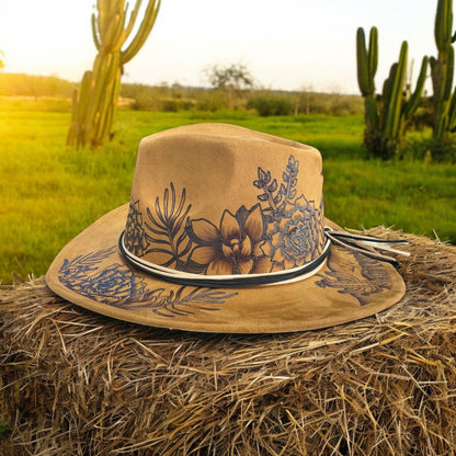 Piper Desert Sun cowboy hat with decorated crown and short curved brim