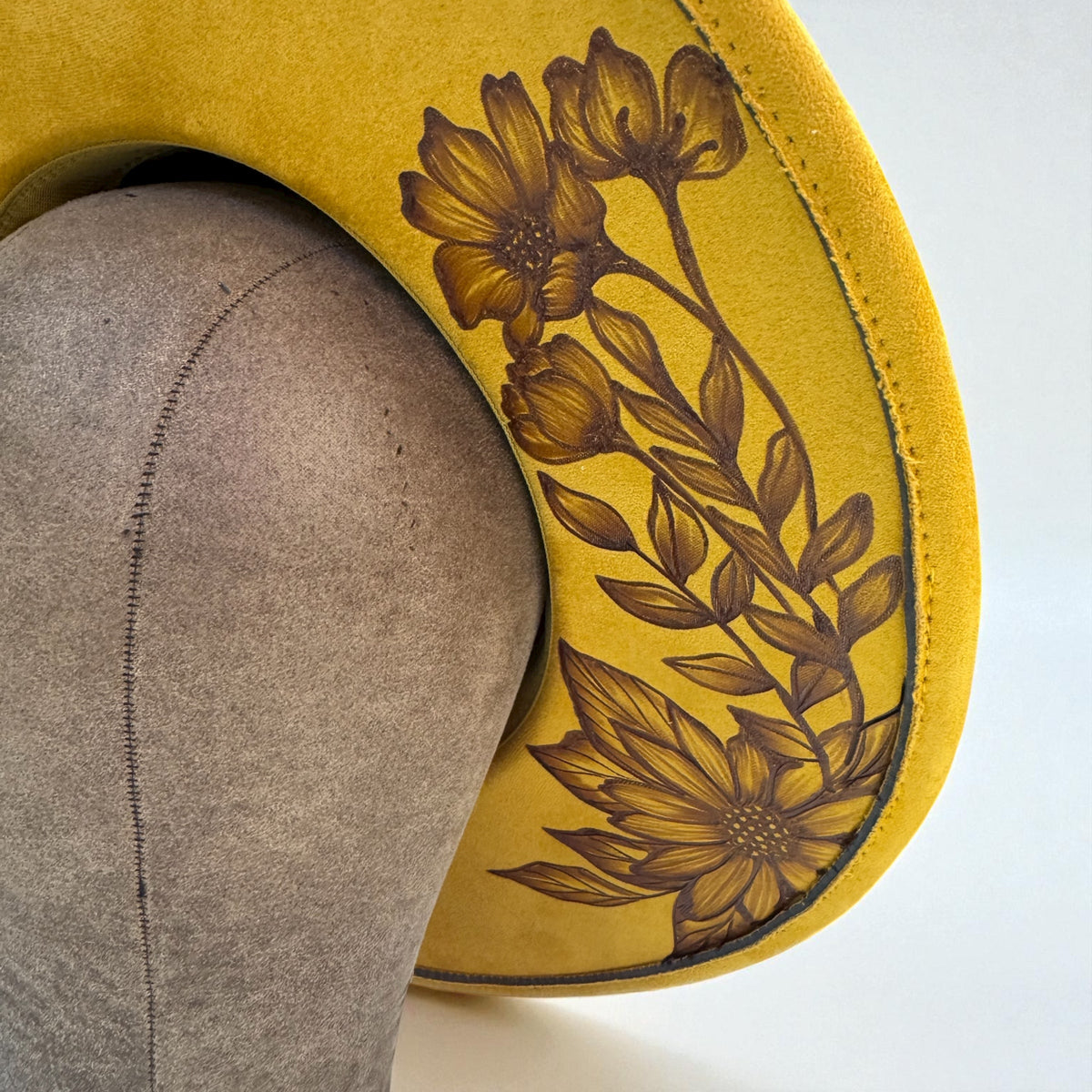 Underside of the Honestly Wild brim showing additional burned flowers