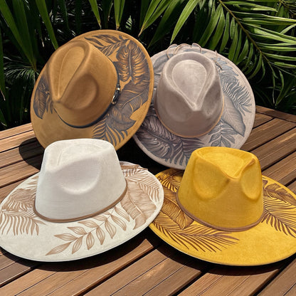 Four High Definition fedora colors arranged together with contrasting botanical designs