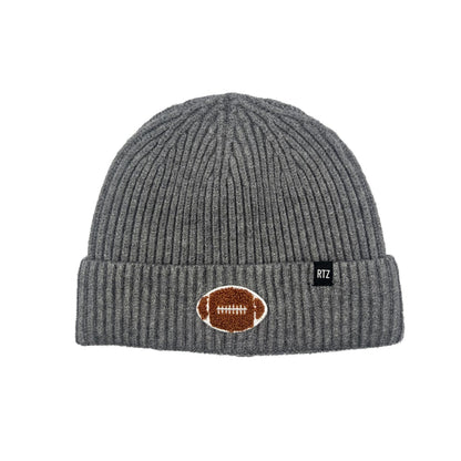 Rey To Z heather Grey beanie with football patch on the folded cuff