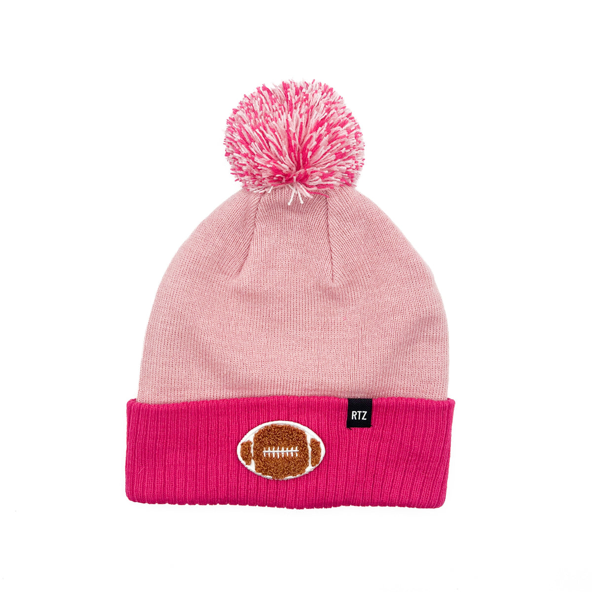 Rey To Z pink & Hot Pink pom-pom hat with football patch
