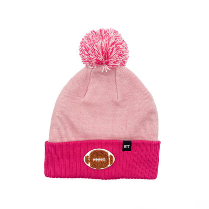 Rey To Z pink & Hot Pink pom-pom hat with football patch