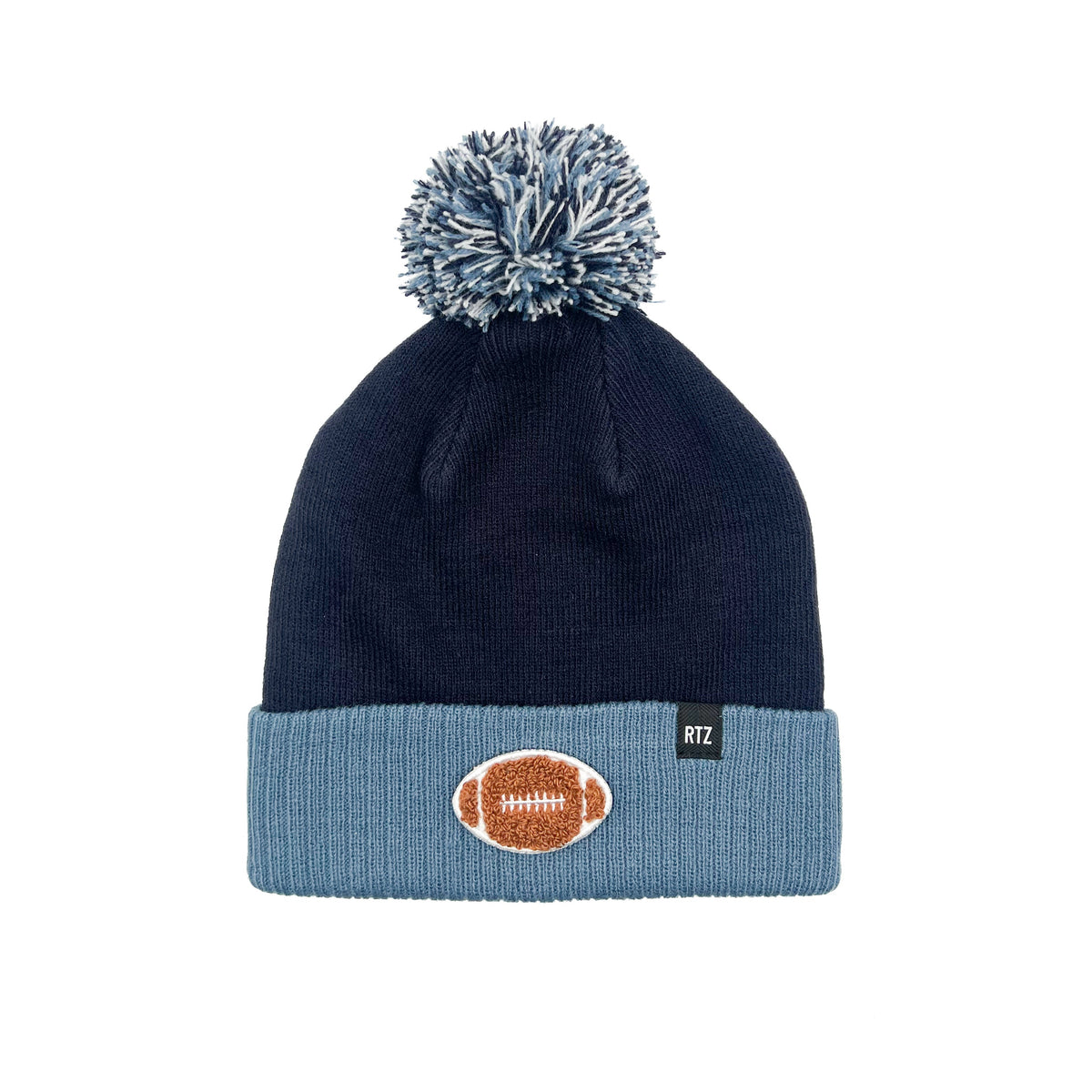 Rey To Z navy & Blue pom-pom hat with a football patch