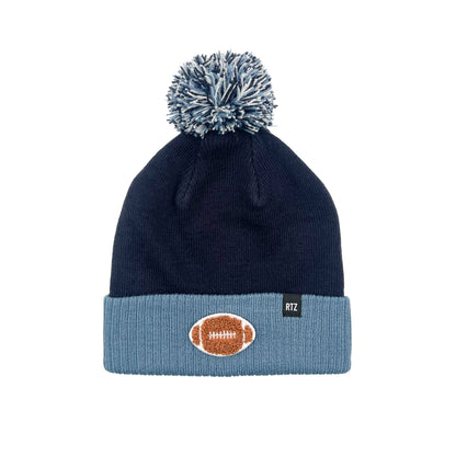 Rey To Z navy & Blue pom-pom hat with a football patch