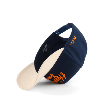 Interior view of the Destination Hat Co. Houston script cap showing the inner band and underside of the bill