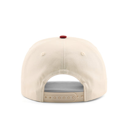 Back of the College Station Script Hat showing the beige snapback closure