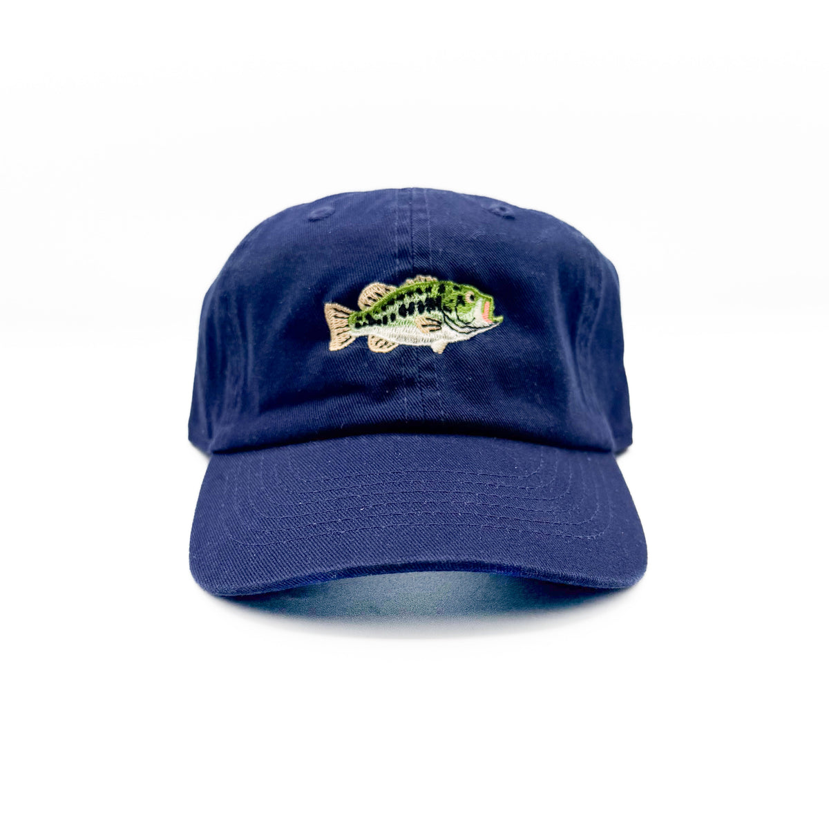 Rey To Z front view of the Navy bass fish baseball cap