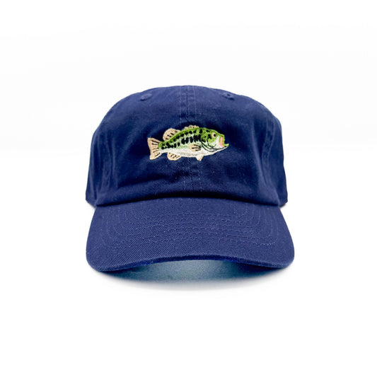 Rey To Z front view of the Navy bass fish baseball cap