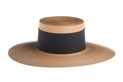 ASN Hats Isla Bonita natural boater hat, front angle showing the crown and brim