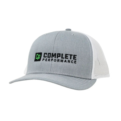 The Mad Hatter Company Complete Performance, heather gray crown with white mesh and Complete Performance lettering