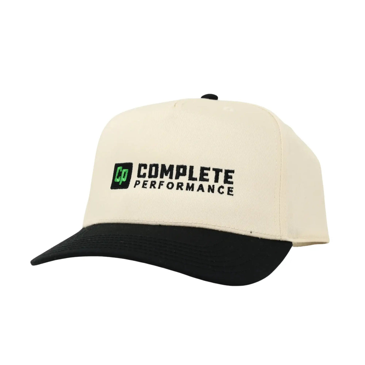 The Mad Hatter Company Complete Performance, natural crown with a black brim and embroidered wordmark