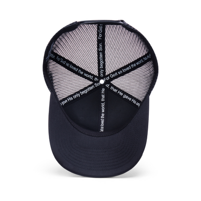 Webb Western John 3:16 (Black) cap, interior view showing the sweatband and crown seams