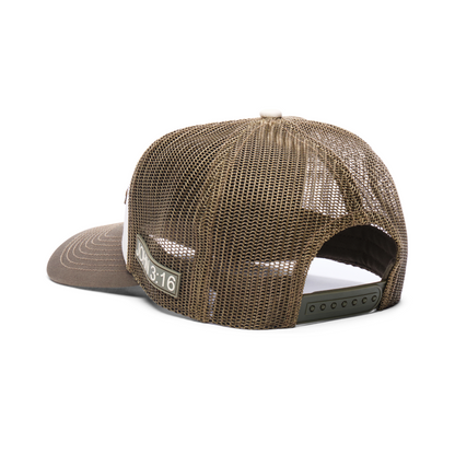 Webb Western John 3:16 (Olive) cap, rear angle showing the mesh panels and snapback closure