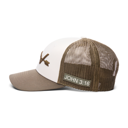 Webb Western John 3:16 (Olive) cap, side profile showing the mesh back and brim