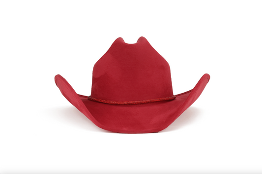 ASN Hats Kenny- Red red cowboy hat, front angle showing the crown and brim