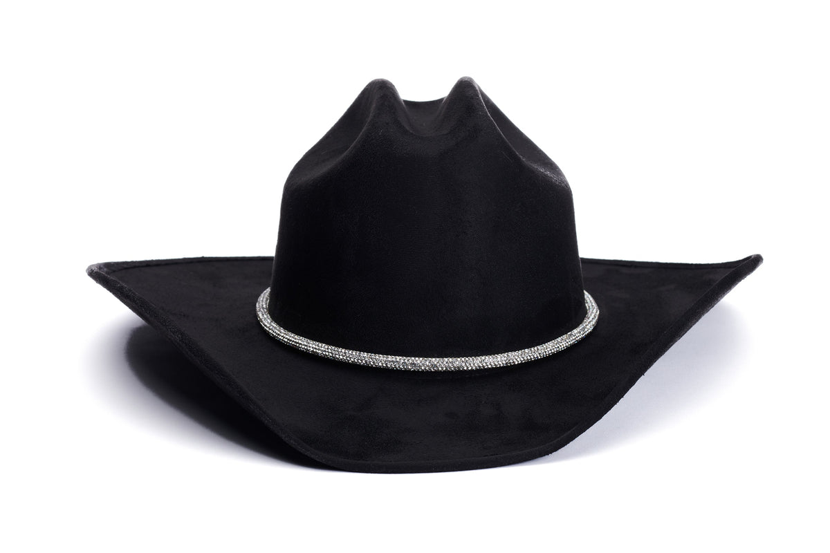 ASN Hats Kenny Black black cowboy hat, front angle showing the crown and brim