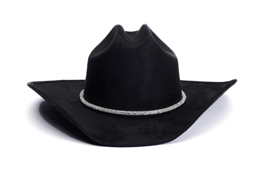 ASN Hats Kenny Black black cowboy hat, front angle showing the crown and brim