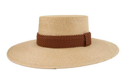 ASN Hats Lanai natural boater hat, side profile showing the wide brim